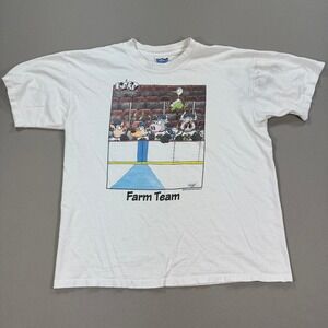 Vintage 1997 Wooket Farm Team Cartoon T-Shirt Large Made In Canada‎